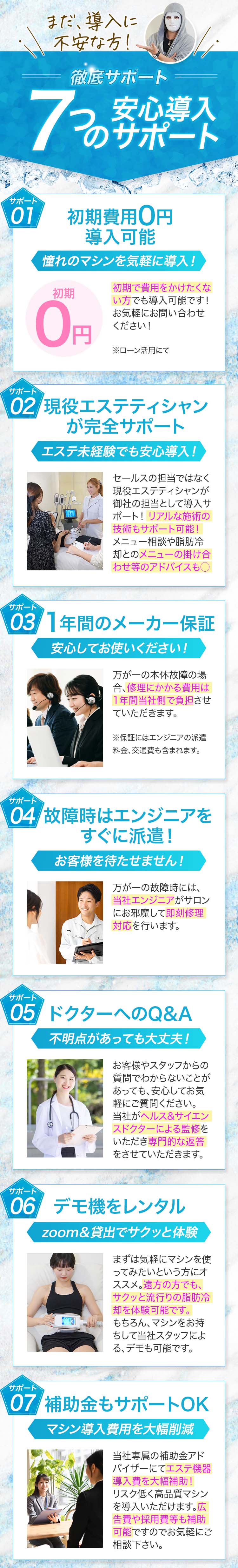 7つの安心導入サポートがあるので、安心して導入していただけます。